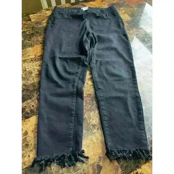 Mud Pie Black Jeggings with faux front pockets and fringe detail to ankle Size L - Picture 1 of 6